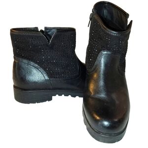 Black Rhinestone Embellished Ankle Booties Chunky Block Heel Sparkle Sz9 40 EU